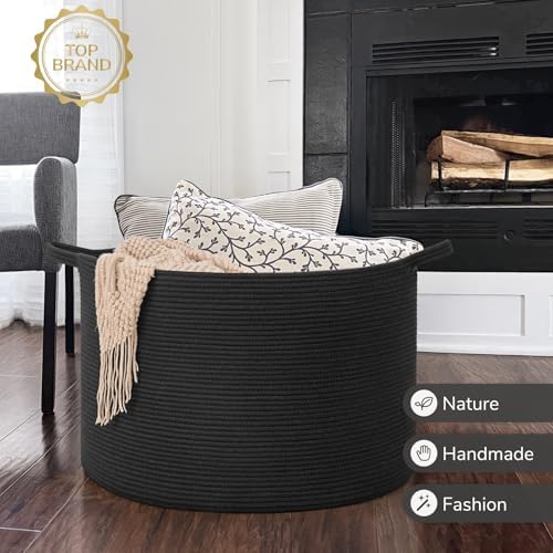 INDRESSME 115L Extra Large Woven Rope Blanket Basket Living Room - Image 7