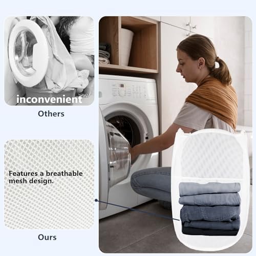Pop Up Laundry Hamper, Mesh Laundry Basket Collapsible, Foldable Hamper - Image 5