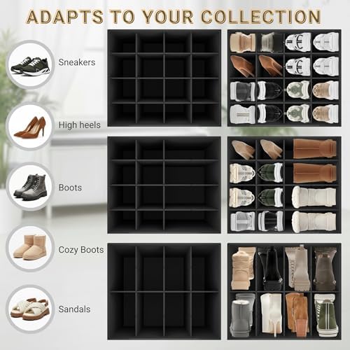 2 Pack Shoe Organizer for Closet, Foldable Fabric Shoe Storage Box - Image 4