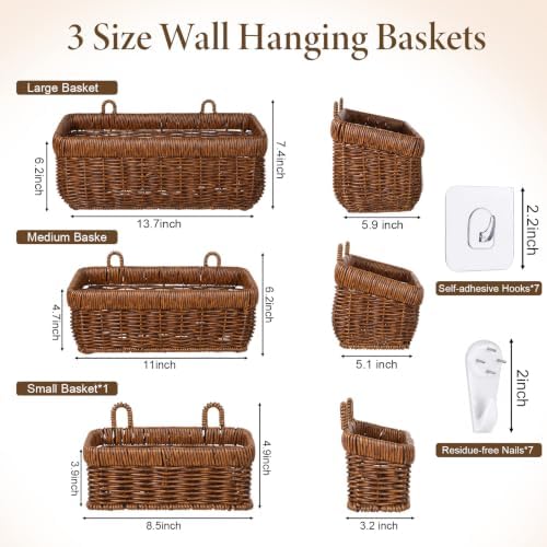 3 Pcs Woven Hanging Wall Baskets - Image 3