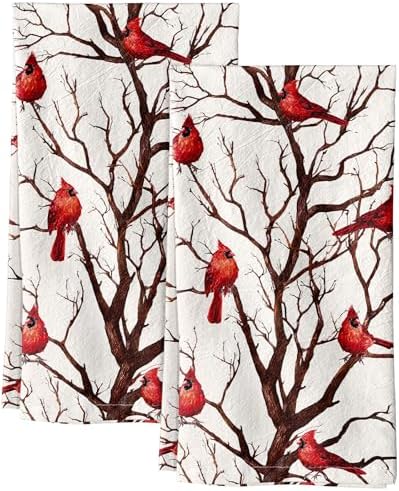 Miss Adola 2 Pack 150GSM Flour Sack Kitchen Towels, Winter Bird by MissAdola