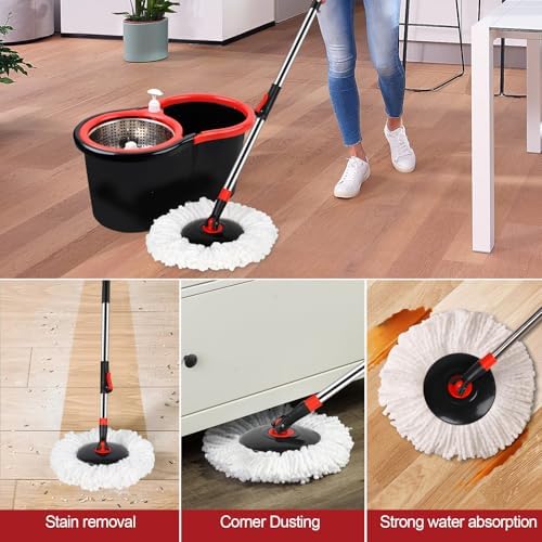 Spin Mop and Bucket with Wringer Set, 360° Spinning Mop Bucket System with 3 - Image 4