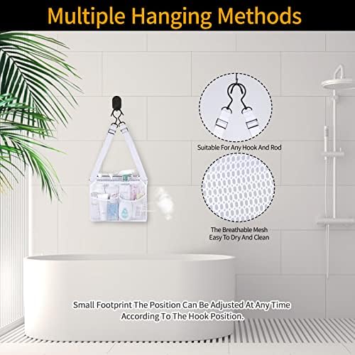 4 Storage Pockets Adjustable Hanging Mesh Bathroom Bag, Shower Caddy College - Image 5