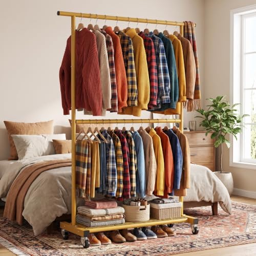 Sywhitta Double Rod Metal Clothing Rack on Wheels - Image 6