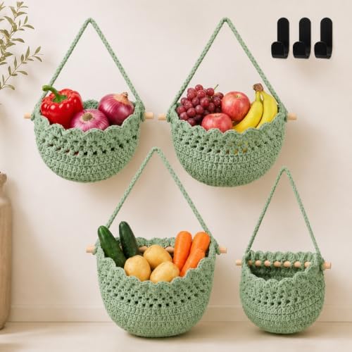 Honeydak 3 Hanging Baskets, Sage Green, Cotton Rope by Honeydak