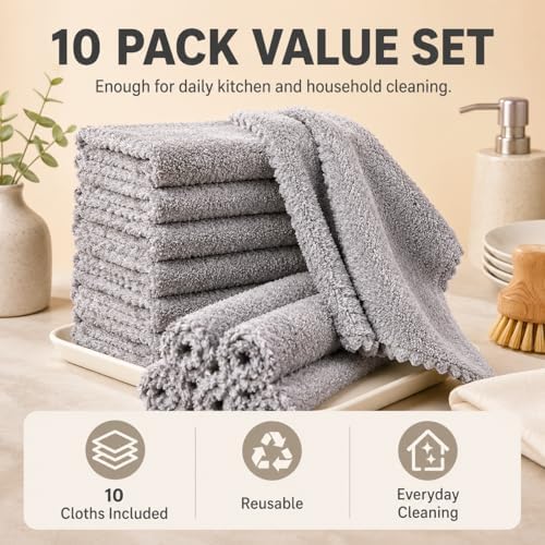 10Pack Microfiber DishCloths, Reusable Dishwashing, Lint Free, Quick Dry Towel - Image 2