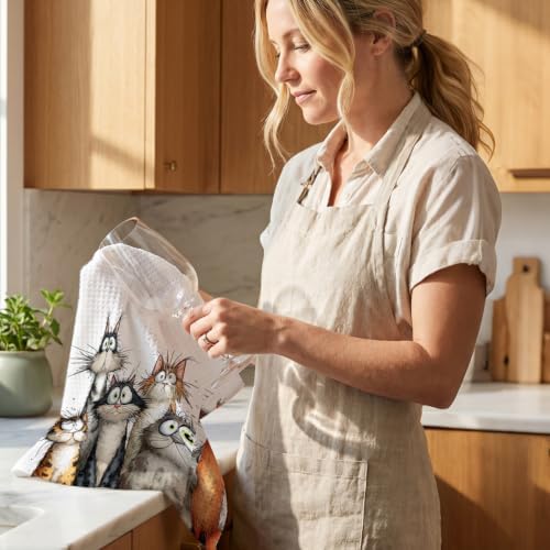 2 Pcs Cute Cat Kitchen Towels, Funny Cats Gifts Absorbent Hand Towels-03 - Image 6