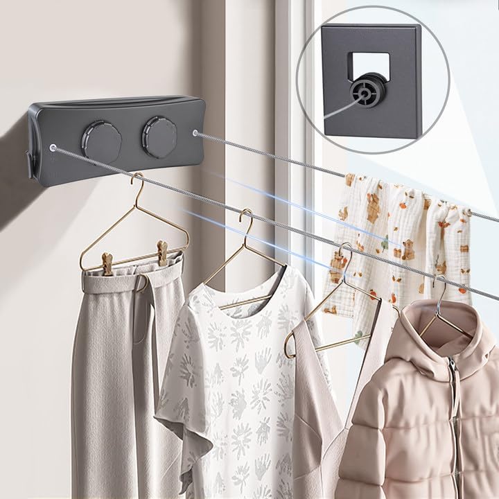 Grey 16.7 Ft Retractable Clothesline Indoor & Outdoor - Image 2
