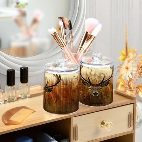 2 Pack Apothecary Jars Bathroom Antler Deer Qtip Holder Dispenser Clear Plastic - Image 6