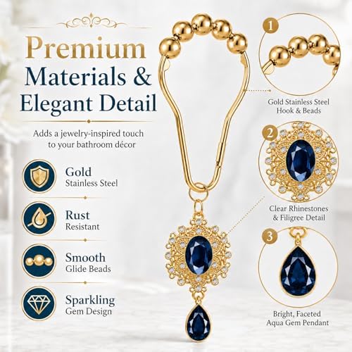 12PCS Blue Crystal Shower Curtain Hooks, Elegant Gem Style Bathroom Decor - Image 2