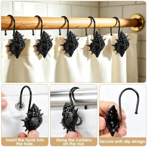Metal Seashell Shower Curtain Hooks, Rust-Resistant Hooks - Image 4
