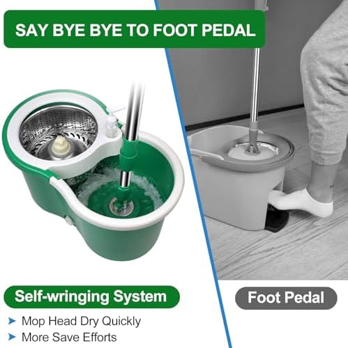 Spin Mop and Bucket with Wringer Set, 360° Rotating Head Mop Bucket System with - Image 4