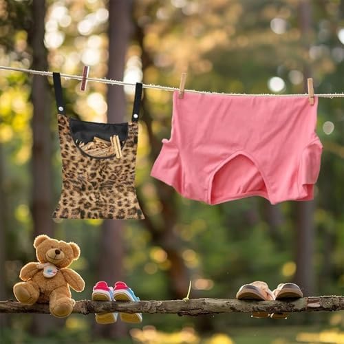Brown Leopard Print Clothespin Bags Moon Space-Saving Clothespin Storage Hanger - Image 4