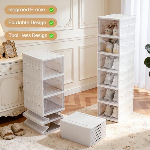 ZLLZUU Shoe Storage Box, No-Assembly 6 Tiers Foldable Shoe Organizer - Image 4