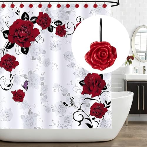 Sunlit Rose Shower Curtain Hooks, Home Decorative Flower Shower Curtain Rings - Image 6