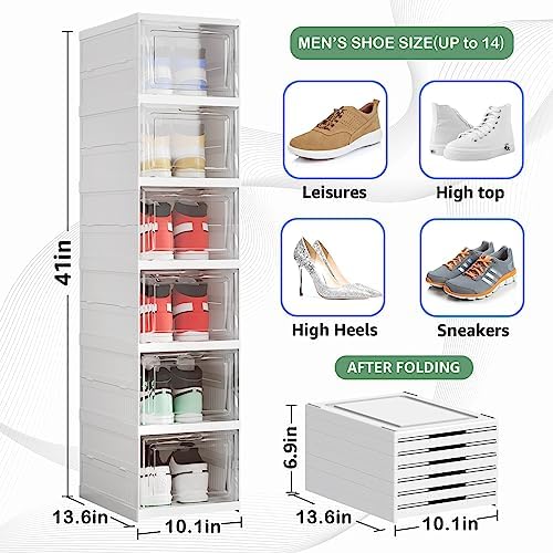 Shoe Storage Organizer Box 6-Tier Foldable Collapsible Stackable Shoe Rack Bins - Image 2