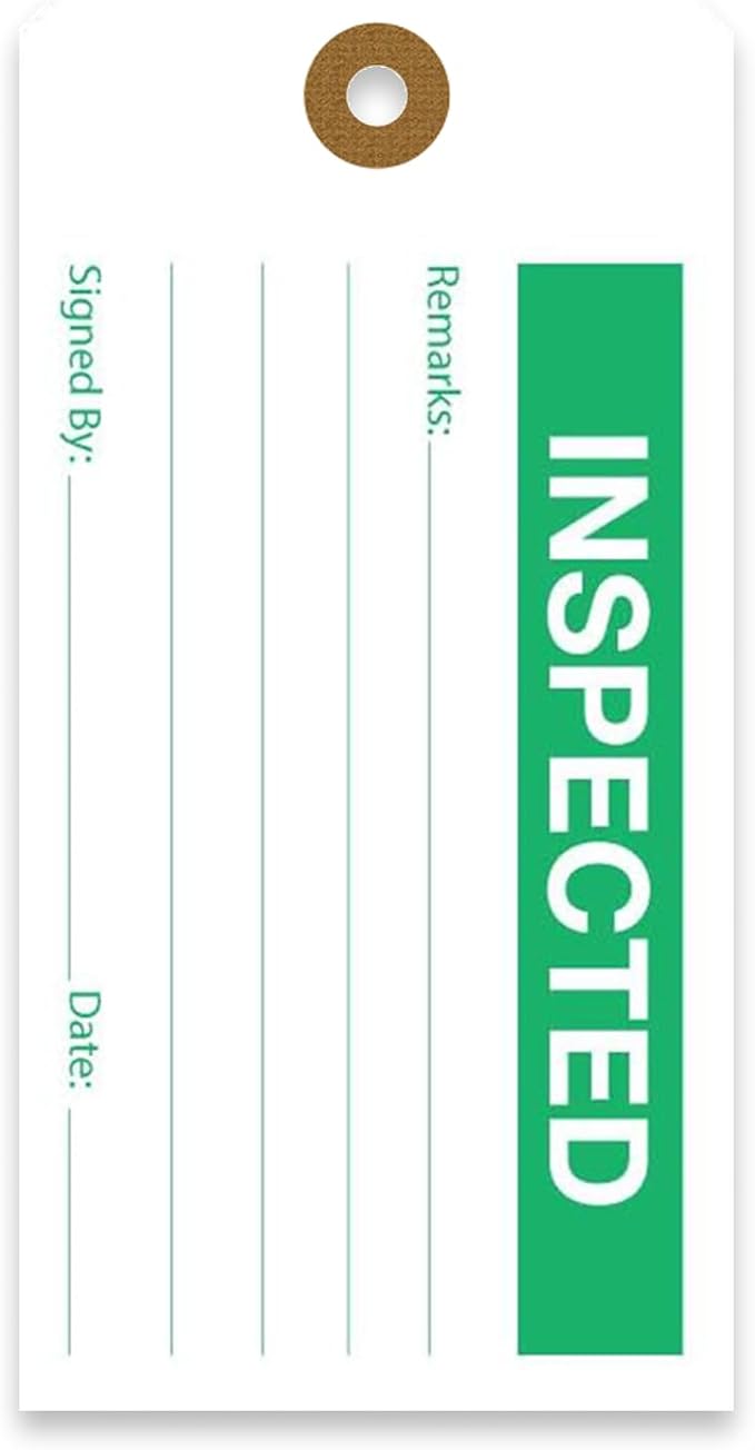 Tags 4 Less Production Quality Control Hang Tags – Equipment Preventative Maintenance Labels, for Easy Record-Keeping for Inventory Status (Inspected, Pack of 100)