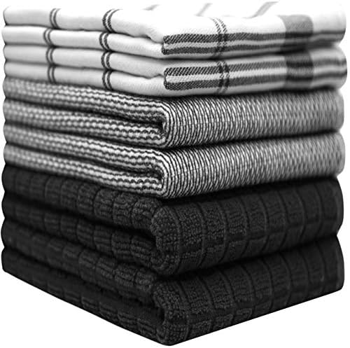 Premium Kitchen Towels 6 Pack 100% Cotton 20"x28" Dish Towels Black Check - Image 2