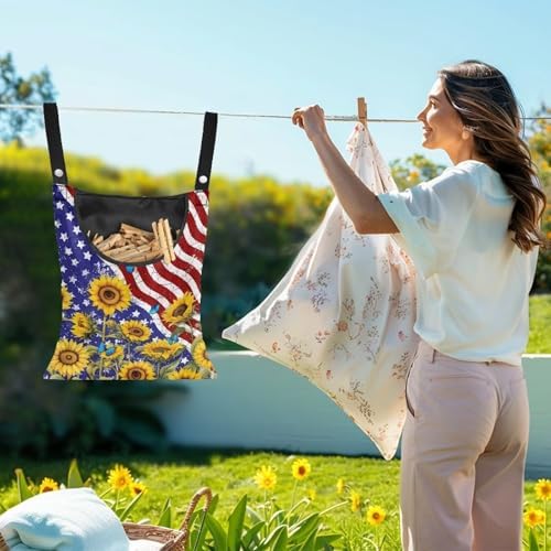 American Flag Clothespin Bags Sunflower Laundry Hanging Storage Organizer - Image 2