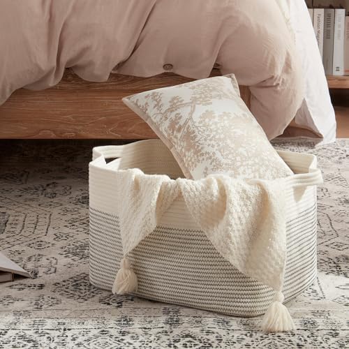 OIAHOMY Large Blanket Basket, 65L Cotton Rope Woven Laundry Basket, Toy Bin - Image 2