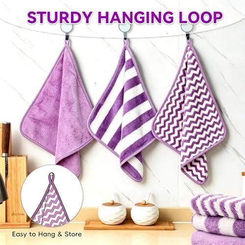 Microfiber Cleaning Cloths, 6 Pack Purple Kitchen Towels - Image 2
