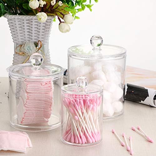 Hipiwe Set of 3 Cotton Ball and Swab Organizer Acrylic Q-Tips Jar - Image 2