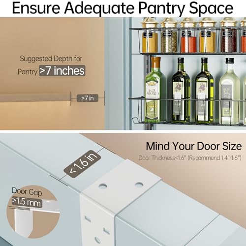 Delamu Adjustable Cabinet Door Organizer, 6-Tier Hanging Spice Rack Organizer - Image 4