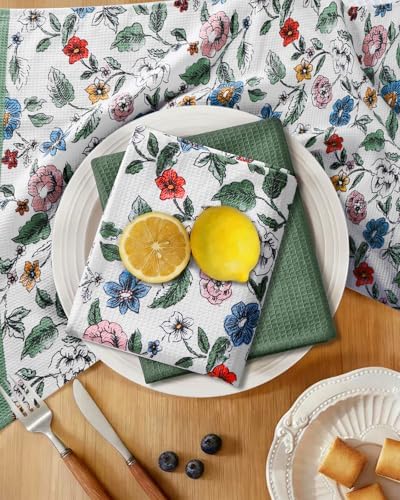 Miss Adola 3pcs Cotton Waffle Kitchen Towels, Vibrant Botanical - Image 2