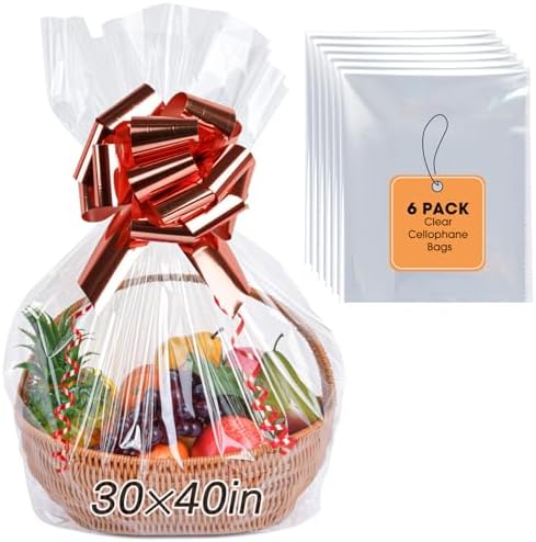Yuiicaov 6PCS Extra Large Cellophane Bags, 30x40 Inches Clear Cellophane Wrap by Unknown