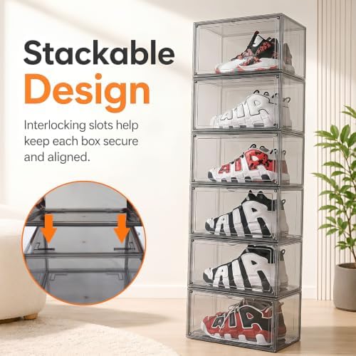 MMBABY 12 Pack Acrylic Shoe Boxes– Ultra Clear Plastic Stackable Sneaker Storage - Image 4