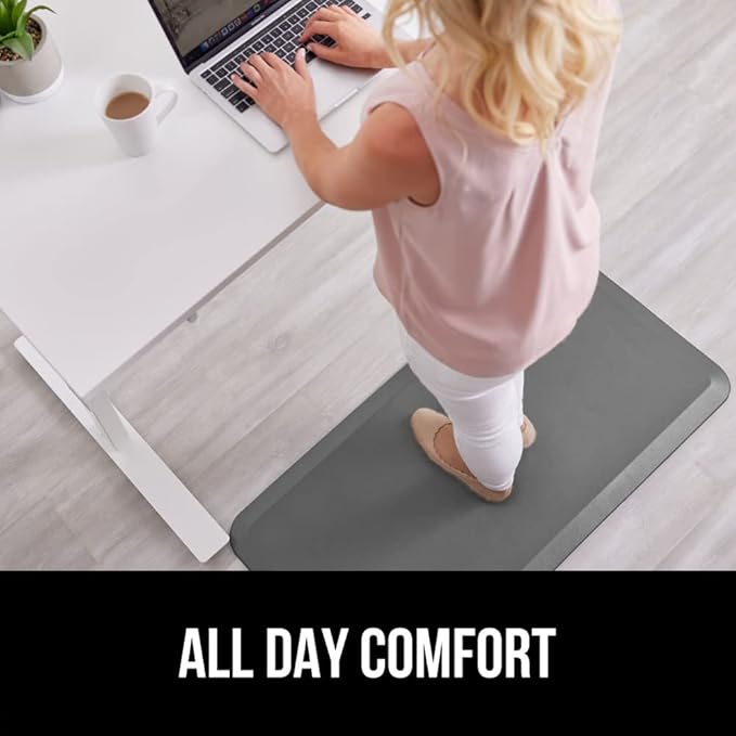 GORILLA GRIP Comfortable Cushioned Kitchen Mats for Floor, Waterproof and Stain Resistant Soft Top, 3/4 Inch Thick Ergonomic Standing Desk Anti Fatigue Mat, Foam Supports Ankles and Feet, 17x24, Grey
