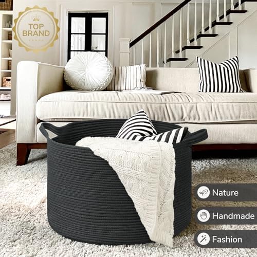 INDRESSME XXXLarge Woven Rope Blanket Basket Living Room Black - Image 7