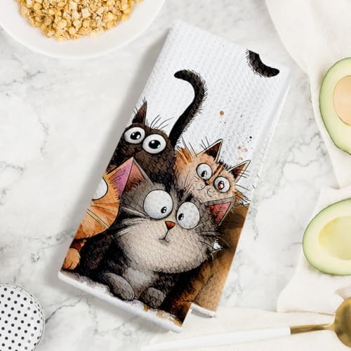 Jztco 3 Pcs Cute Cat Kitchen Towels, Cats Soft Absorbent Hand Tea Towel - Image 3
