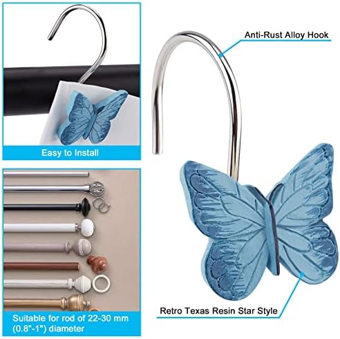 AGPTEK 12PCS Butterfly Resin Hooks, Butterfly Shower Curtain Hooks - Image 4