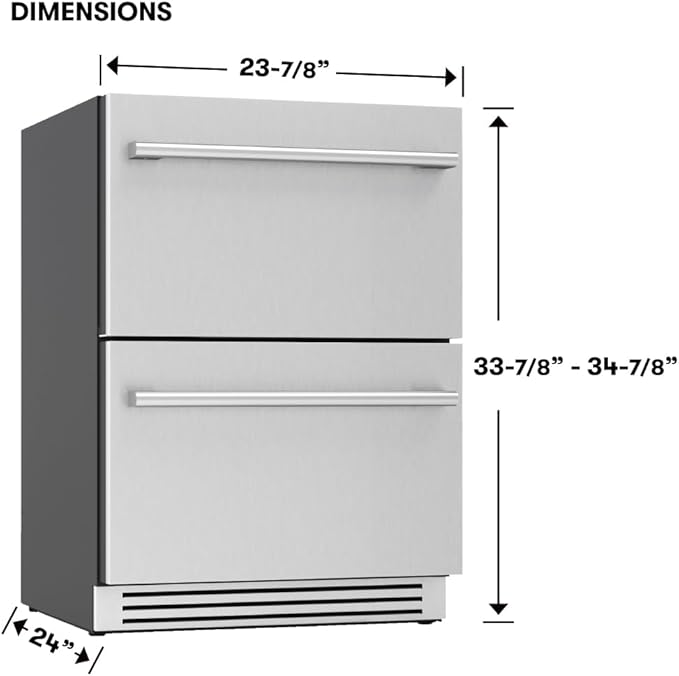Zephyr 24" Presrv™ Dual Zone Refrigerator Freezer Drawers - Built In Fridge with Modes for Freezer, Fridge and Pantry, Convertible -7° – 65° F (each zone), LED Lighting, Soft Close, PRRFD24C2AS