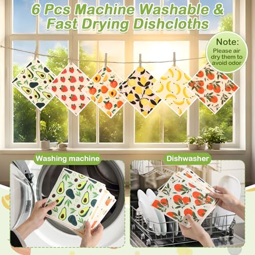 Lucomb Swedish Dish Cloths for Kitchen | 6-Pack Super Absorbent Washable - Image 2