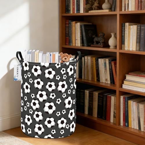 Round Soccer Ball Print Laundry Hamper, Cotton Canvas Storage Bin - Image 4