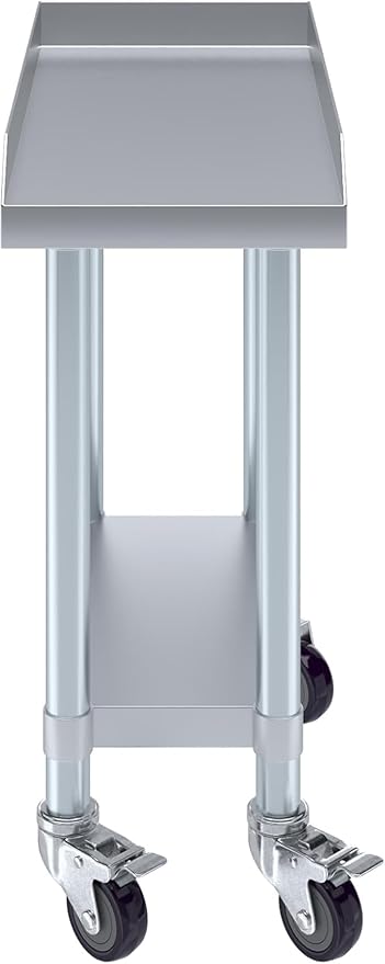 Stainless Steel Equipment Stand with Undershelf + Casters, Heavy Duty, Commercial Grade, NSF Certified (24" Width x 12" Length + Casters)