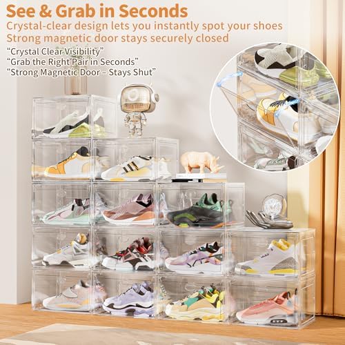 8 Pack Rigid Plastic Clear Stackable Shoe Storage Organizer Boxes - Image 4