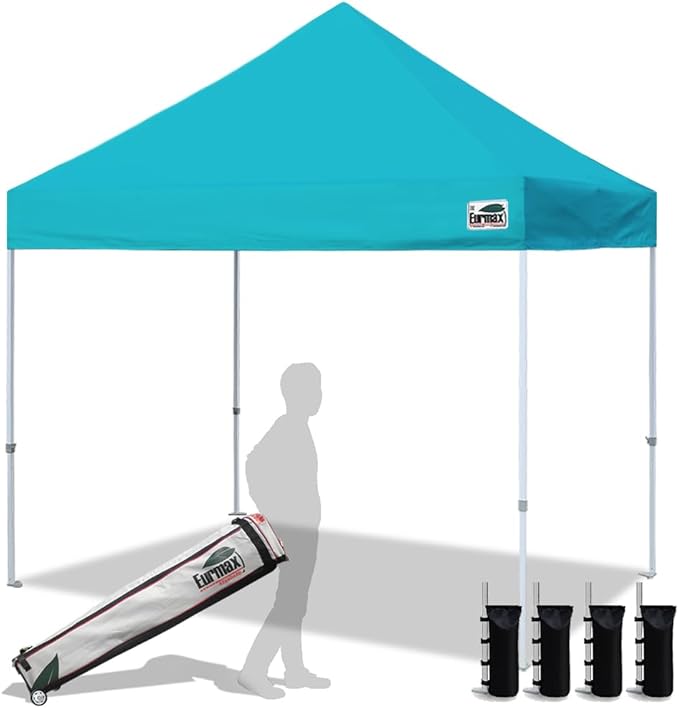 Eurmax USA Standard 10x10ft Patio Pop Up Canopy Tent for Outdoor Events Commercial Instant Canopies with Heavy Duty Roller Bag,Bonus 4 Canopy Sand Bags (Turquoise)