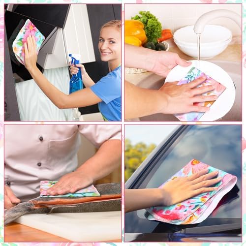 36 Pack Reusable Cloth Kitchen Paper Towels, Bright Flowers - Image 4