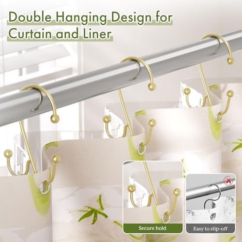 Bathway Shower Curtain Hooks Rings Gold, Double Shower Hooks - Image 3
