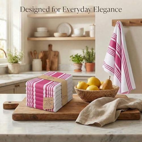 Urban Villa Kitchen Towels Cotton Dish Towel 20”x30” Fuchsia White - Image 5