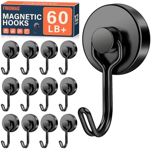 FINDMAG 60 LB+ Magnetic Hooks, 12 Pack Magnet Hooks by FINDMAG
