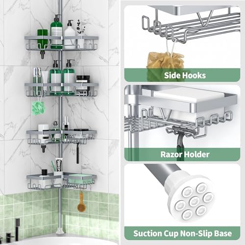 DAOYA Corner Shower Caddy Tension Pole, Light Gray - Image 5