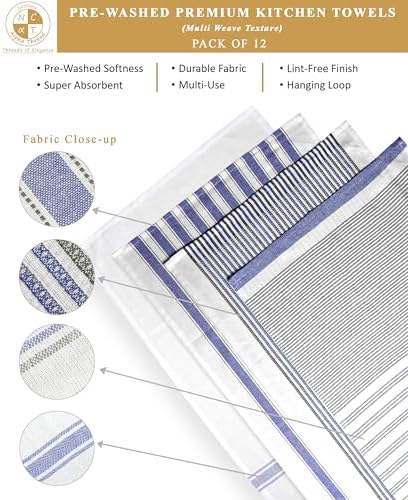 Pack of 12 Cotton Kitchen Towels Set, Dish Towels, Cleaning Rags, Kitchen Dish - Image 3