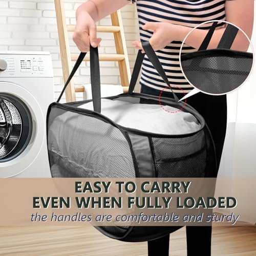 Collapsible Laundry Hamper Basket, Pop Up Mesh Foldable Bag - Image 4