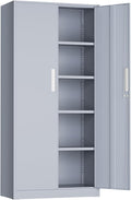 Crownland 72" Metal Storage Cabinet, Lockable Garage Storage Cabinets, High Office Cabinet with Adjustable Shelves for Garage, Home Office, Classroom, Pantry, File(Cement Grey-Narrow Size)