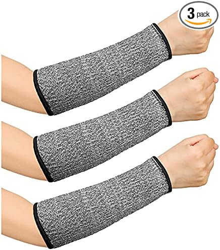 Sintege 3 Pairs Arm Protectors for Thin Skin and Bruising Cut Resistant Forearm Sleeve Level 5 Arm Burn Protection Sleeve (Grey,7.9 Inch)