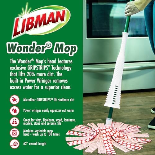 Libman Wonder Mop with 3 Refills, Self-Wringing Microfiber Floor Mop - Image 2
